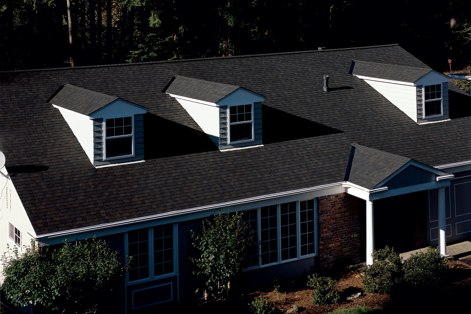 Residential roof replacement with architectural asphalt shingles on suburban home featuring dormer windows installed by Castaways Roofing